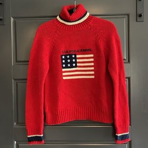 U.S. Polo American Flag Mock Neck Turtleneck Sweater Stadium